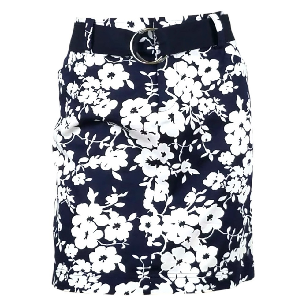 Chaps Navy & White Floral Mini Skirt‎ Size 4P Stretch